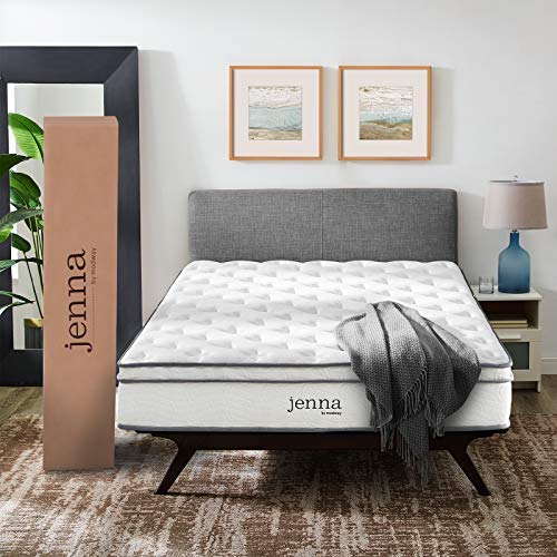 Modway Jenna 10” Full Innerspring Mattress Quality Quilted Pillow Top-Individually Encased Pocket Coils-10-Year Warranty, Full, White