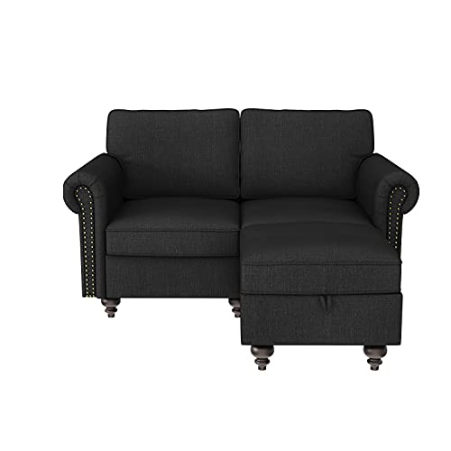 Nolany Reversible Sectional Couch with Ottoman Corner L-Shaped Sofa with Rolled Arms Sectional Sofa with Chaise for Small Space, Dark Grey