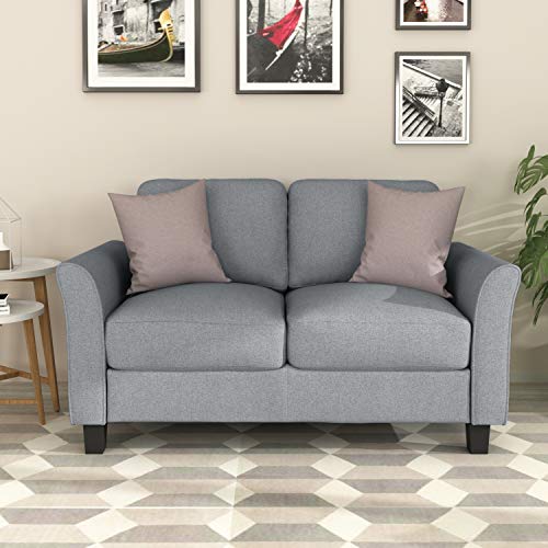 P PURLOVE Upholstered Linen Fabric Living Room Loveseat Sofa, Double Seat Sofa (Loveseat, Gray)