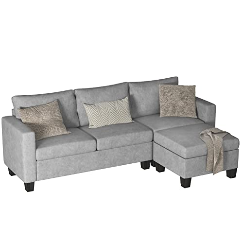 YESHOMY Convertible Sectional Sofa, L-Shaped Couch with Soft Seat and Modern Cotton Fabric for Small Space, Living Room Settee with Comfortable Backrest, Gray