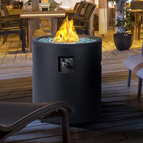 BALI OUTDOORS Gas Fire Pit Propane Fire Column, 23 Inch Cylinder Firepit, 50,000BTU Round Fire pits, Patio Fire Place W/ 22lb Blue Fire Glass, Black
