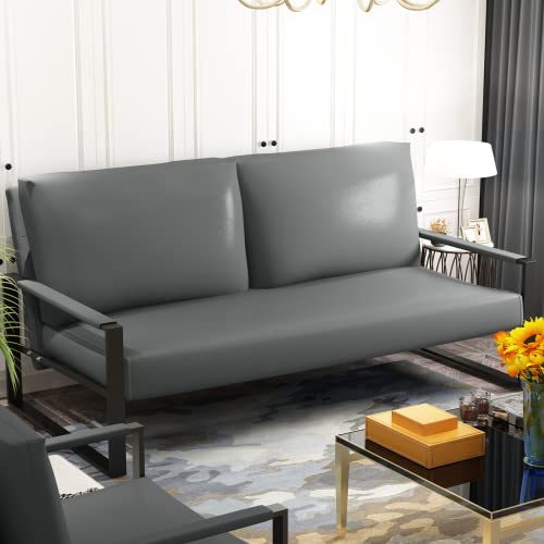 AWQM Mid-Century Loveseat Sofa, Upholstered Faux Leather Love Seat Sofa Couch, 105 Degree Slant Back, Thick Padded Seat and Backrest, Accent Arm Chair for Living Room, Bedroom, Small Spaces - Grey