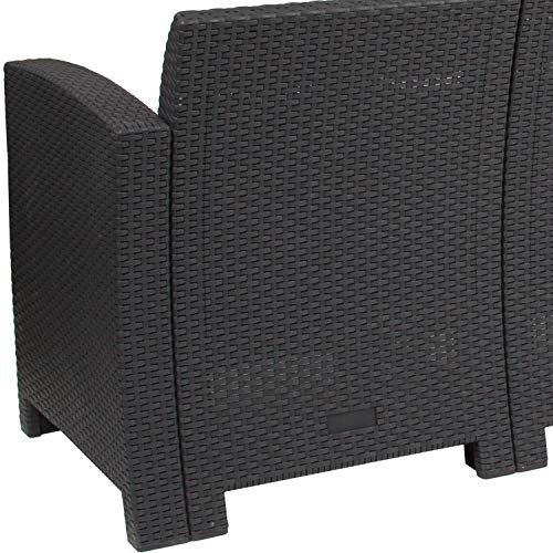 Flash Furniture Dark Gray Faux Rattan Sofa with All-Weather Light Gray Cushions