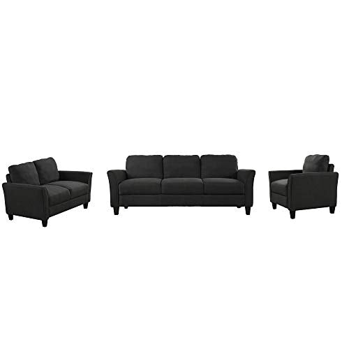 3 Piece Living Room Sofa Set, Modern Couch Furniture Upholstered 3 Seat Sofa Couch, Loveseat and Single Sofa Chair for Living Room, Office, Apartment, Black