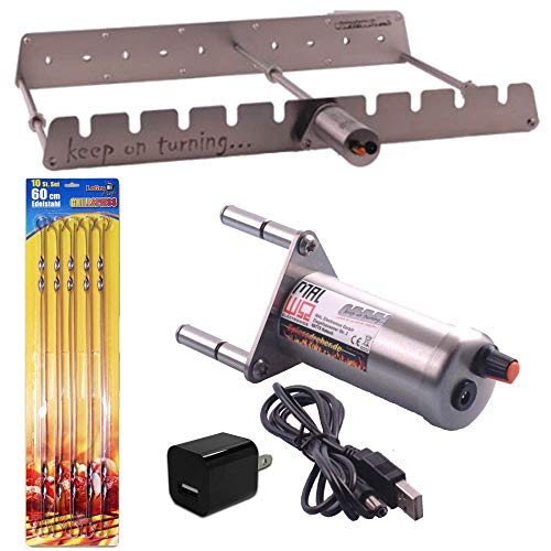 Keep on Turning 9 Skewer Automatic Rotating Rotisserie Grill Rack Accessory Attachment for Gas Grills Stainless Steel incl. 10 Skewers