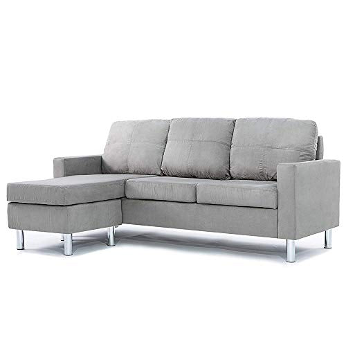 Casa Andrea Milano LLC Modern Sectional Sofa-Small Space Reversible Configurable Couch, Grey Microfiber