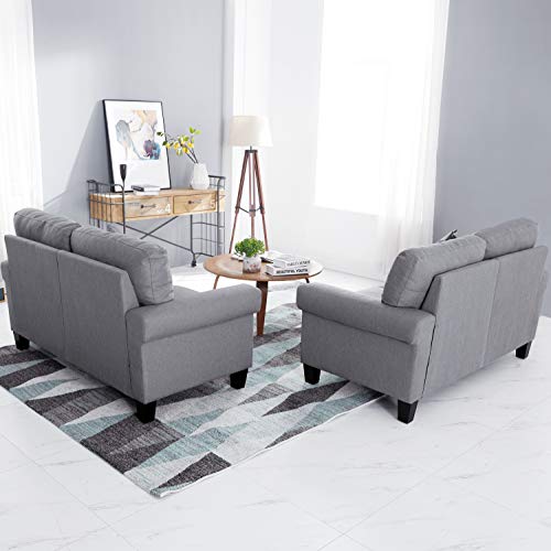 2 Piece Mid Century Modern Upholstered Sofa and Loveseat Sets Couch Living Room Furniture, Gray