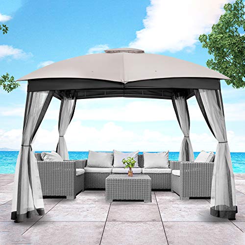 FAB BASED 10x10 Gazebo for Patio, Double Vent Canopy Gazebo with Netting, Screen Patio Gazebo Heavy Duty(Ash Grey)