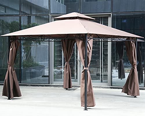 Gazebo Canopy Tent Party Tent 10' X 13' Outdoor Heavy Duty Shelter Picnic BBQ Gazebo with Durable Steel Frame & Vented Top for Backyard, Patio, Garden, Event - Brown