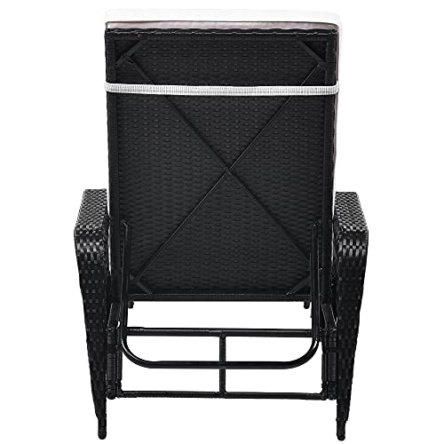 Outdoor Chaise Lounge Chair Rattan Wicker Patio Lounge Chair Set of 2, for Outdoor Patio Beach Pool Backyard Lounge Chairs with Cushion and Wheels,Black