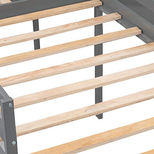 Twin Loft Bed for Kids L-Shaped Loft Beds Wood Loft Beds with Ladder and Slide, Gray