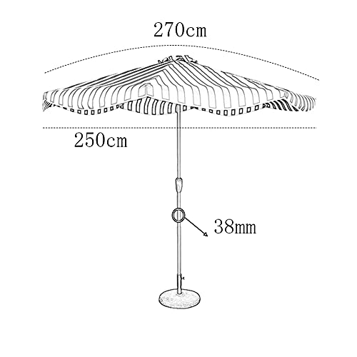 PARASOL LWMQ 270cm Stripe Patio Umbrella 8 Ribs(38mm) Hand Crank Outdoor Sun Umbrella,Waterproof UV Protection,Metal Iron Umbrella Pole