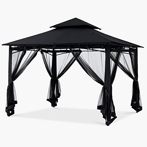 ABCCANOPY 10x10 Patio Gazebo for Patio Double Roof Soft Canopy with Netting Garden Backyard Gazebo for Shade and Rain, Black