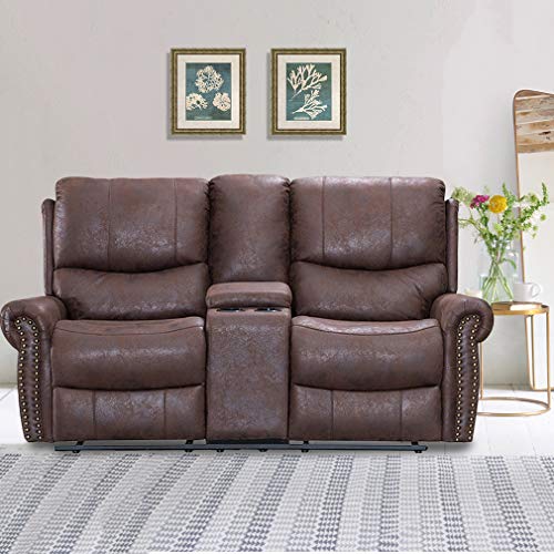 Recliner Sofa Reclining Couch Sofa Palomino Fabric Home Theater Seating Manual Recliner Motion for Living Room (Love seat)