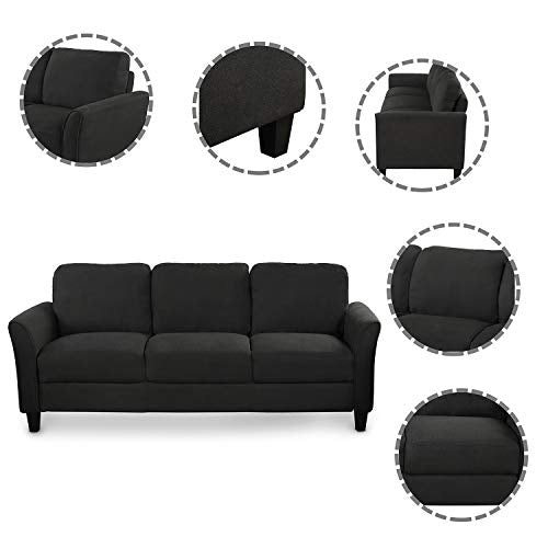 2-Piece Linen Fabric Upholstered Living Room Furniture Set, Including 3-Seater Sofa and Loveseat Sofa with Seat and Back Cushions, Black
