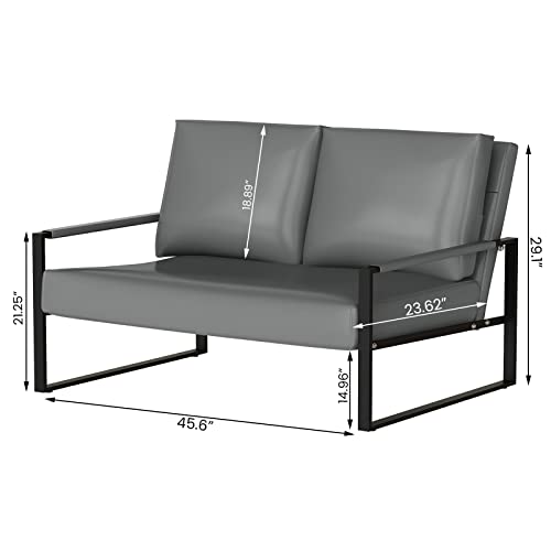 AWQM Mid-Century Loveseat Sofa, Upholstered Faux Leather Love Seat Sofa Couch, 105 Degree Slant Back, Thick Padded Seat and Backrest, Accent Arm Chair for Living Room, Bedroom, Small Spaces - Grey
