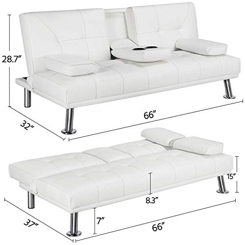Topeakmart Adjustable Faux Leather Sofa Futon Modern Sofa Bed Convertible Sofa Couch Sleeper with Armrest Recliner Couch Home Furniture White