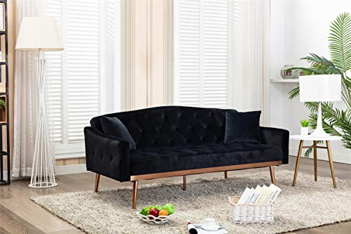Velvet Sofa Accent Loveseat Sofa with Stainless Steel Feet (Black)