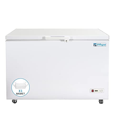 Chingoo Chest Freezer with 7 Temperature Setting, Quiet Compact Deep Freezer, Stand Up Freezer for Home & Commercial, Upright Freezer with 1 Removable Basket, Saving Space and Energy, 13 Cu ft - White