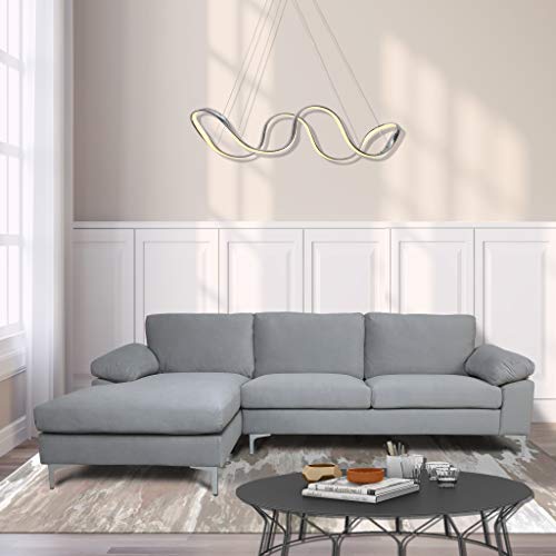 Sectional Couch Sofa for Living Room,Modern Futon Sofa Chaise L-Shape with Arm-Pillows & Metal Legs,Left Hand Facing,Up to 5-Seat Capacity Sleeper Sofa (Velvet Light Gray)