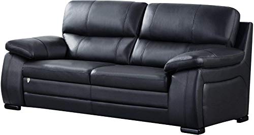 Benjara Leatherette Upholstered Wooden Sofa with Split Cushioned Back and Pillow Top Armrest, Black,