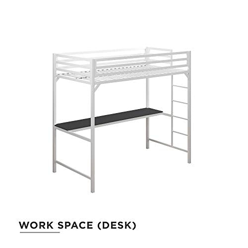 DHP Miles Metal Twin Loft Bed with Desk, White