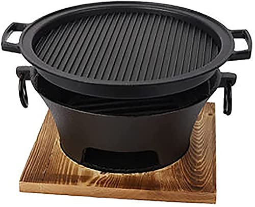 WDSZXH Portable Barbecues Charcoal Grill Cast Iron Portable BBQ Grill Desk Tabletop Smoker BBQ Home Outdoor Barbecue Tool with Grill Pan Cast Iron Grill (Color : Black, Size : 25x18cm)