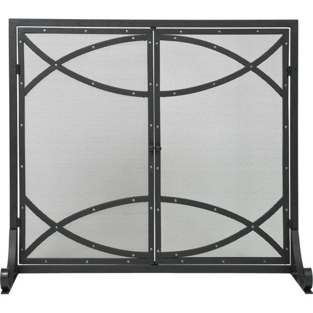Dagan Black With Silver Rivet Fireplace Panel Screen