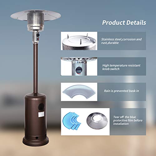 Kakashi Outdoor Patio Heater Propane Heater - 46000 BTU CSA Certified Gas Steel Floorstanding Liquid Propane Outdoor Heater w/Heater Cover Pulley Accessoriesfor Garden Wedding,Party,Bronze
