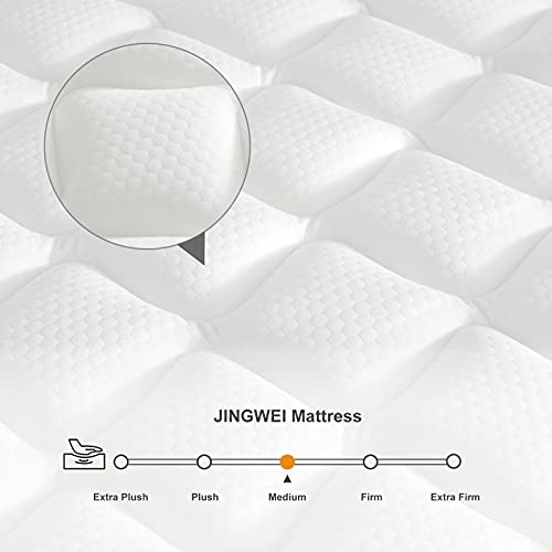 Queen Mattress, Jingwei 10 Inch Innerspring Hybrid Mattress in a Box, Individually Pocket Coils for Motion Isolation & Cooler Sleep, Queen Bed with Breathable Cover, Medium Firm, Queen Size Mattress