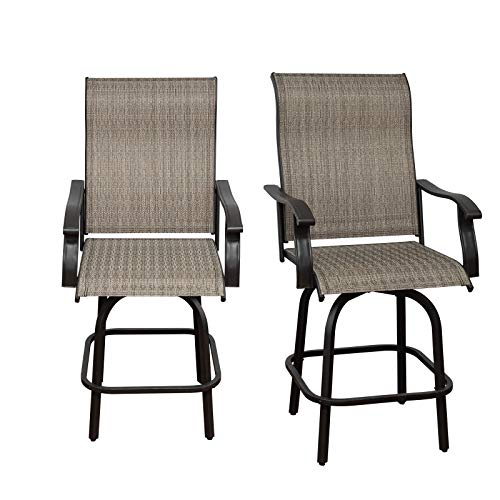 2 PC Swivel Bar Outdoor Stools Bar, Height Swivel Patio Chairs, All-Weather Patio Furniture Tall Chair Terrace Bar with 360-degree Rotating Padded Sling Fabric(2PC)