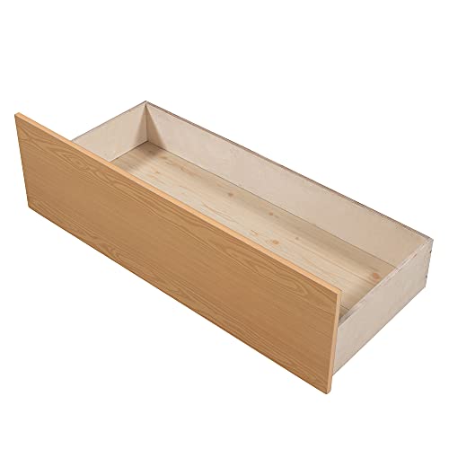 Twin House Bed for Kids, Twin Daybed with Drawers and Roof, Twin Size House Bed Frame with Storage and Fence for Kids, Teens, Girls & Boys, Easy Assembly (Natural)