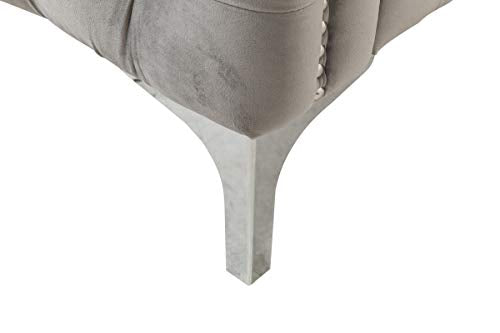 Lilola Home Bayberry Gray Velvet Loveseat with 2 Pillows, Nail-Head trim, Chrome Metal Legs