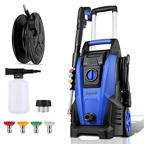 Power Washer, Suyncll Pressure Washer 3800 Max PSI 2000W Electric Portable High Pressure Cleaner Machine with 4 Nozzles, Detergent Tank and Hose Reel, for Homes, Cars, Driveways, Fences, Patios