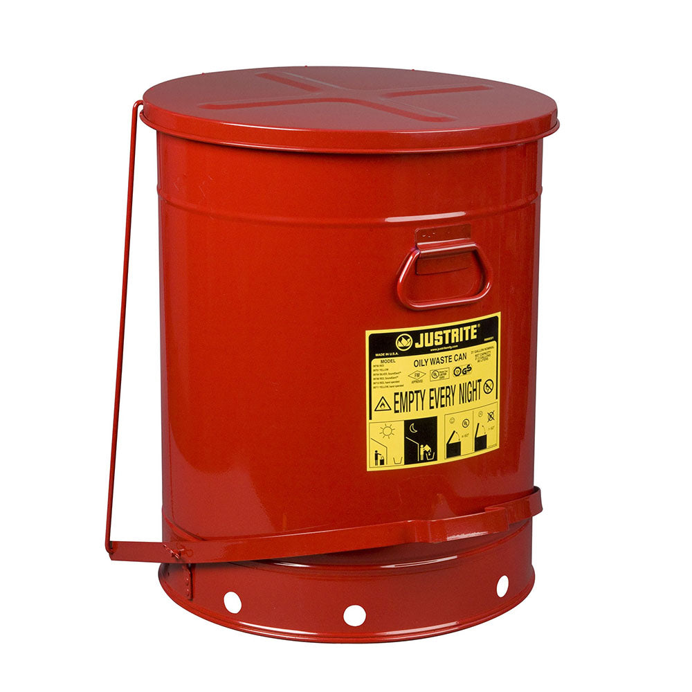 Justrite Oily Waste Can, 21 Gallon, Foot-Operated Self-Closing Cover