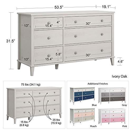 Little Seeds Monarch Hill Poppy White 6, Peach and Taupe Drawers Dresser, Pink