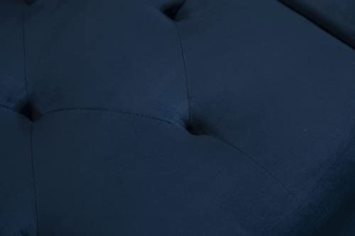 MOEO Button Tufted Convertible Sleeper Sectional Sofa with 2 Pillows and Reversible Chaise Lounge, L-Shaped Nailhead Decor Corner Couch for Living Room Furniture, Navy Blue
