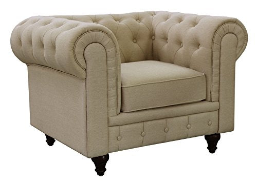 US Pride Furniture Linen Fabric Chesterfield Sofa Set, Beige