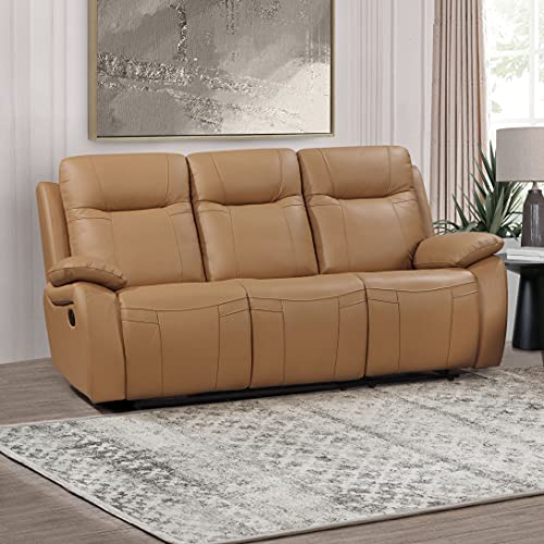 Leather Manual Reclining Sofa, Camel