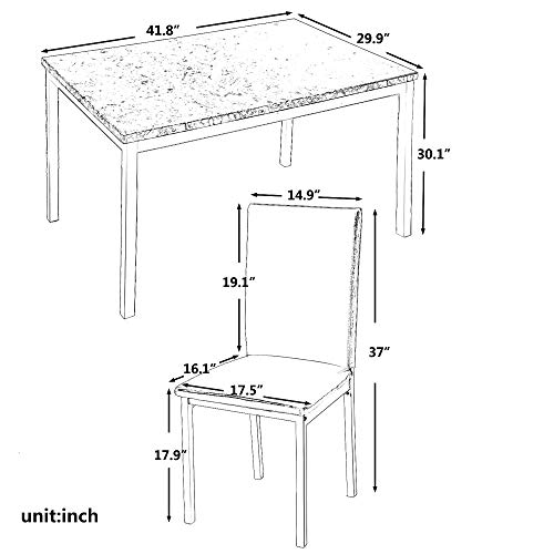 PovKeever Harper Bright Designs 5Pcs Dining Set Kitchen Table Set Dining Table and 4 Leather Chairs