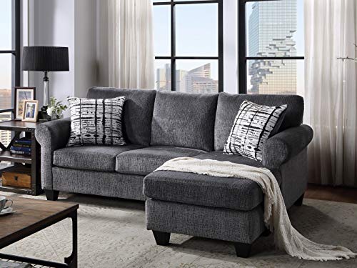 L-Shape Sectional Sofa Convertible Combination Sofa Couch with 2 Pillows, Linen Fabric 3-Seater Upholstered Sofa Couch for Small Space Apartment, Modern Fabric Sectional Sofa for Living Room Furniture