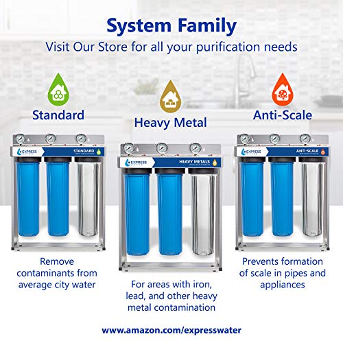 Express Water Whole House Water Filter – 3 Stage Home Water Filtration System – Sediment, Coconut Shell Carbon Filters – includes Pressure Gauges, Easy Release, and 1” Inch Connections