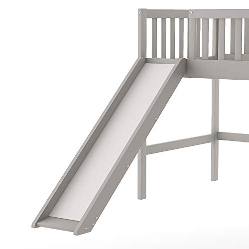 Twin Size Low Loft Bed with Slide, Wood Low Loft Bed for Kids, Girls, Boys (Gray)