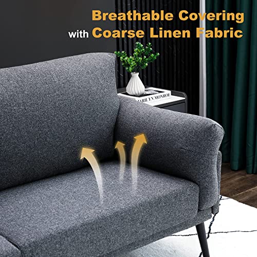 Vonanda Modern Sofa Couch,Breathable Linen Fabric 74 inch 3-Seater Sofa with Durable Metal Legs and Comfort Armrest for Compact Living Room or Apartment, Dark Gray