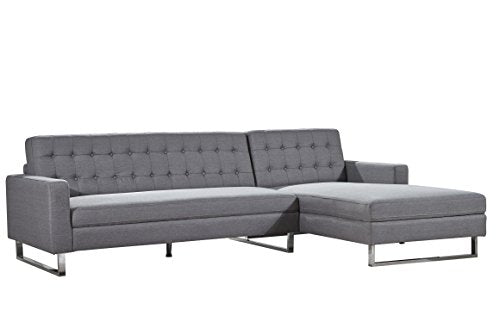 Container Direct Dorris Collection Modern Button Tufted Fabric Sectional Sofa with Right-Facing Chaise, Gray