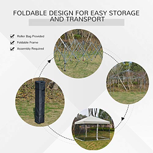 Outsunny 10' x 10' Pop Up Canopy Party Tent with Center Lift Hook Design, 3-Level Adjustable Height, Easy Move Roller Bag, Beige