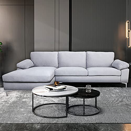 L Shaped Sectional Couch with Lounge Chaise,Tmosi Modern Upholstered Velvet Corner Sofa Couch,2 Seat Sofa with Chaise Lounge Left Hand Facing for Living Room,Grey