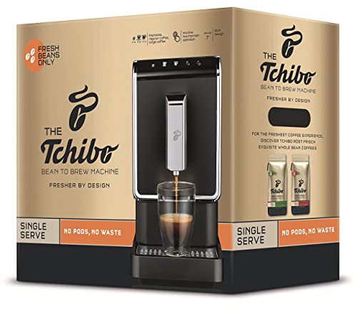 Tchibo Fully Automatic Coffee Machine, with Two Complimentary Whole Bean Coffee, 12 Ounce Bags - Revolutionary Single-Serve, Bean-To-Brew Coffee Maker - No Pods, No Waste