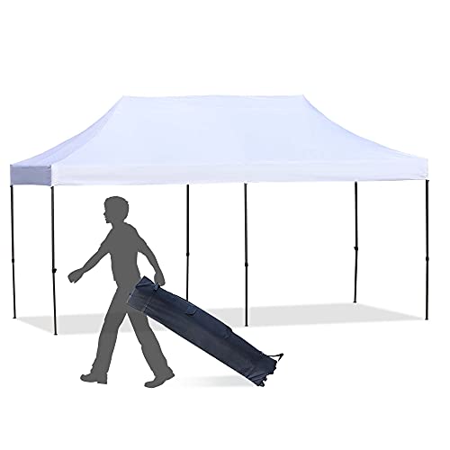 Outsunny 10' x 20' Heavy Duty Pop Up Canopy with 3-Level Adjustable Height, Wheeled Roller Bag, UV Fighting Roof, White