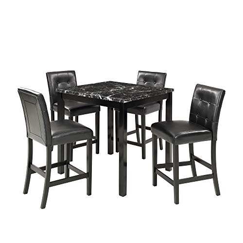 Harper & Bright Designs 5-Piece Kitchen Table Set Black Faux Marble Top Counter Height Dining Table Set with 4 Black Leather-Upholstered Chairs